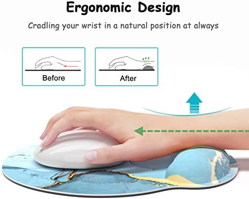 Ergonomic Mouse Pad with Wrist Support, Marble Style Memory Foam Wrist Rest Mouse Pads, Cute Computer Laptop Office Accessories Decor, Pain Relief Mousepad for Gaming Work Men Women, Blue