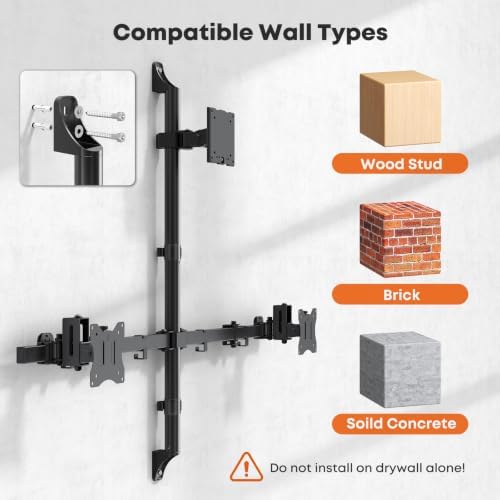 PUTORSEN Triple Monitor Wall Mount for Up to 49" Screens, Holds 44 lbs