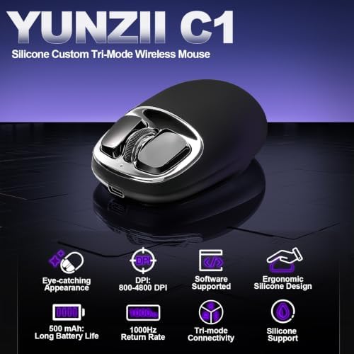 YUNZII C1 Wireless Tri-Mode Wireless Mouse 4800 DPI Optical (Black Sliver)