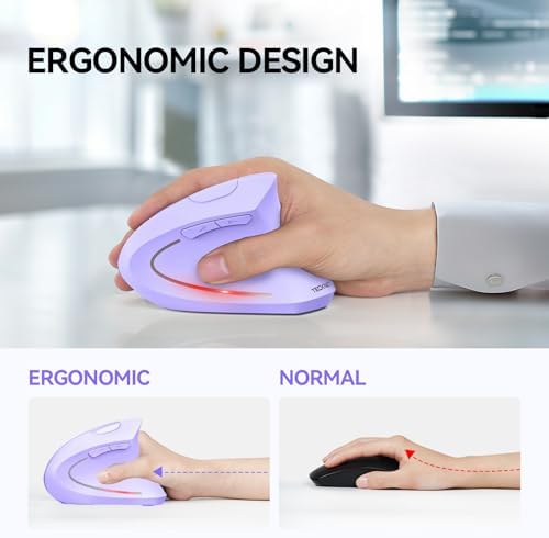 TECKNET Ergonomic Mouse, 4800 DPI Wireless Bluetooth Vertical, 3-Device