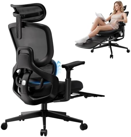FLOW360 Ergonomic Mesh Office Chair with Footrest, Big&Tall Chair Black FM