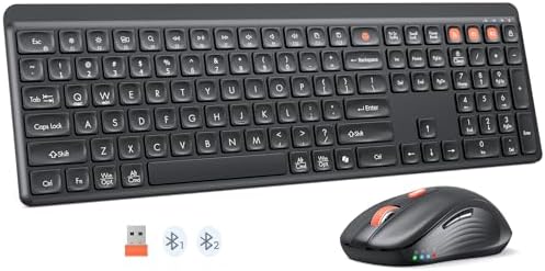MEETION Bluetooth Keyboard and Mouse Combo, Silent Multi-Device, Black