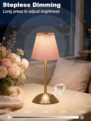 Cordless Pink Lamp,Small Desk Lamp Cute,Vintage Aesthetic Lamp