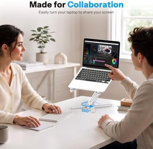 OMOTON LA10 360° Rotating Laptop Stand Riser Foldable for Desk, Silver
