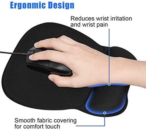 JIKIOU Ergonomic Mouse Pad with Gel Wrist Support, Comfortable Mousepad with Smooth Wrist Rest Surface and Non-Slip PU Base for Pain Relief Computer Laptop Office Home Black, 9.2 x 8.1 in (Pack of 3)