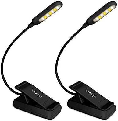 VAVOFO Clip On Rechargeable Reading Light, 7 LEDs with 3 Colortemperature 9 Brightness Levels Book Lights for Reading in Bed with Power Indicator for Bookworms (2 Pack Black)