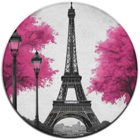 Large Home Decor Mat, Soft Round Yoga Carpet, Non Slip Machine Washable Kitchen Office Circle Rug Paris Eiffel Tower