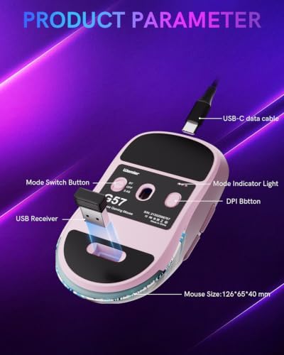 G57 Wireless Gaming Mouse, 8000 DPI, Pink
