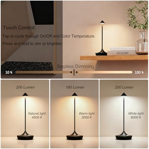 Cordless Rechargeable LED Table Lamp, Black