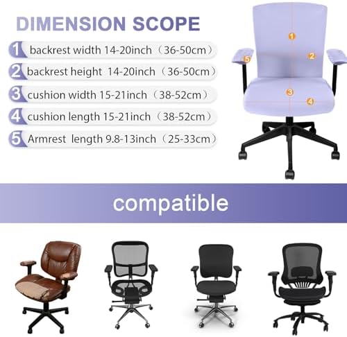 Tallew 4 Pcs Office Chair Covers Set Computer Universal Protective Stretchable Chair Seat Covers Desk Armrest Cover Slipcovers Pads Office Cushion Backrest for Rotating(Regular,Light Purple)