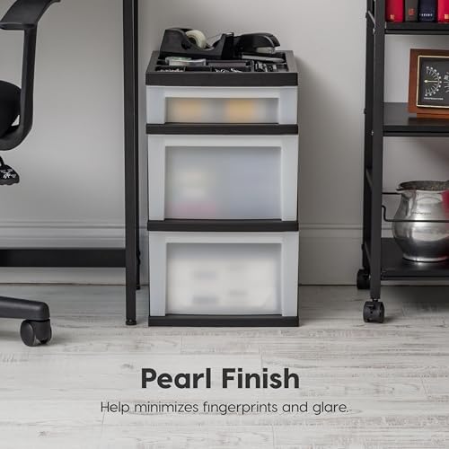 IRIS USA 3-Drawer Storage Cart, Black/Pearl