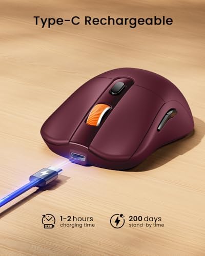 ProtoArc EM15 USB C Mouse, Tri-Mode Bluetooth Mice for Laptop, Wine Red