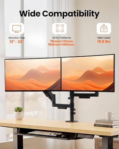 ErGear Dual Monitor Stand, Stacked Monitor Mount for 13-33″ Screens, Up to 19.8 lbs/Arm, Enhanced Stability with Integrated C-Clamp, Upgraded Cable Management, VESA 75x75/100x100mm, Home Office Gaming