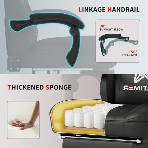 Gaming Chair with Footrest, Ergonomic Computer Chair, PU Breathable Material with Headrest and Lumbar Support, Suitable for Silla Gamer and Adults(Black)