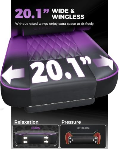 GTPLAYER Big and Tall Gaming Chair with Footrest, Ergonomic Office Desk Chair with 4.4in Thick Cushion and Wide Wingless Seat, Comfortable Leather Computer Chair, Predator Series, Purple Gradient