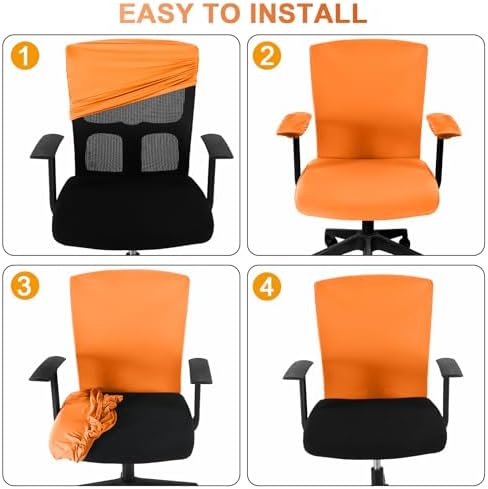Tallew 4 Pcs Office Chair Covers Set Computer Universal Protective Stretchable Chair Seat Covers Desk Armrest Cover Slipcovers Pads Office Cushion Backrest for Rotating(Regular,Orange)