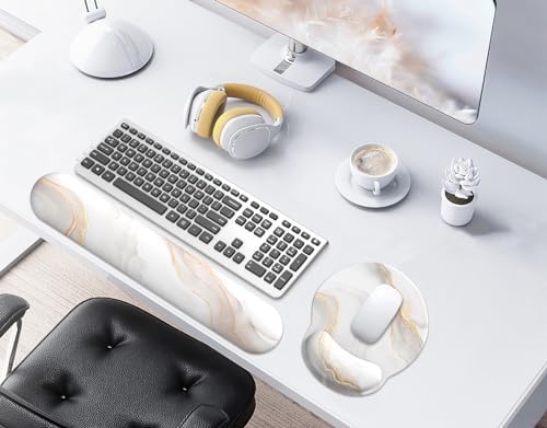 eulps Mouse Pad Wrist Support, Ergonomic Memory Foam Keyboard Wrist Pad & Gel Wrist Rest Set for Computer Keyboard for Easy Typing & Pain Relief for Office & Home