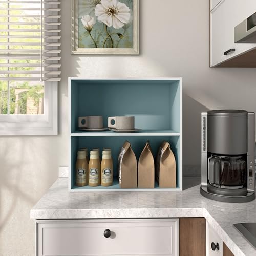 Homes: Inside + Out Apexa 2-Tier Cube Storage Organizer Shelves, Stackable Wood Bookcase Fits Cubby Bins for Organization, Dorm Teen Room Decor & Home Office, Light Blue