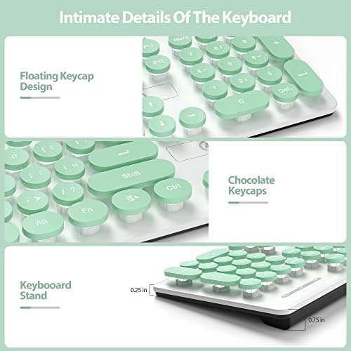 surmen Cute Quiet Keyboard Wired Green Typewriter Keyboard, Light Up Backlit PC Keyboards with Retro Round Keys Full Size 104 Keys for Office Computer (Green)