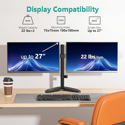 WALI Freestanding Dual Monitor Stand for 13-27 inch Screens, 22 lbs per Arm