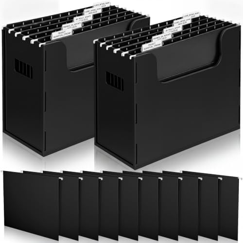 Qeeenar 2 Pcs Hanging File Box with 10 Pcs Black Hanging File Folders