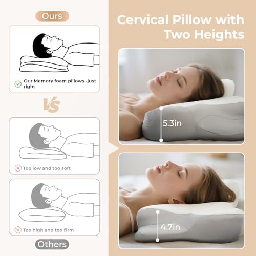 Cervical Pillow for Neck and Shoulder, Ergonomic Memory Foam Pillows for Sleeping, Dual Ear Relief Zone Contour Pillow,Support Pillow for Side Back Stomach Sleepers(White)