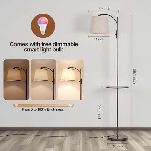 AIDENOEY Smart Floor Lamp with Side Table, Alexa & Google Assistant ﻿