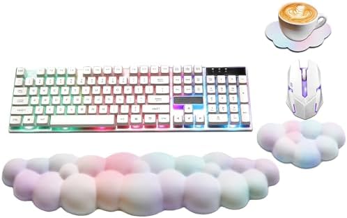 Cloud Wrist Rest Keyboard, Ergonomic Keyboard Wrist Rest Pad Set, Rainbow