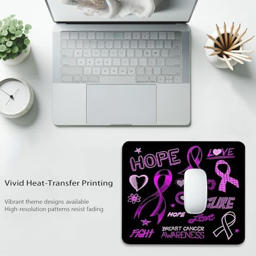 Breast Cancer Awareness Hope Love Fight Mouse Pad, Black Purple Desk Mat