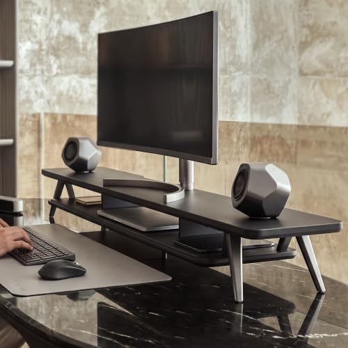 Fenge Dual Monitor Stand Riser, Wooden Desk Shelf with 2-Tier Storage