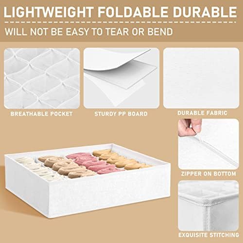 Criusia 3 Pack Sock Underwear Drawer Organizer Dividers, 64 Cell Fabric Foldable Cabinet Closet Organizers and Storage Boxes for Storing Socks, Panties, Ties (16+24+24 Cell, White)