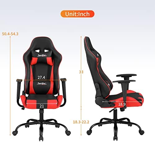 Gaming Chair Office Chair Desk Chair with Lumbar Support Headrest Armrest Task Rolling Swivel Ergonomic E-Sports Adjustable PC Gamer Chair (Red)