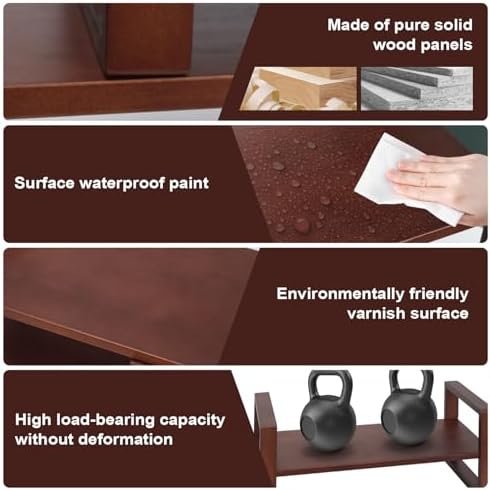 Desk Shelf, 100% Solid Wood Adjustable Desktop Bookshelf, No Tools or Nails Required Retro Tabletop Bookshelf, 130lb Load Capacity for Living Room, Office, for Books, Cookbooks, Walnut Colour