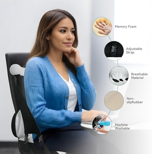 Lumbar Support Pillow Memory Foam, Car Seat Cushion, Office Chair Cushion, One Piece Chair Pad, Improve Posture, Sciatica, Hip & Back Coccyx Tailbone Pain