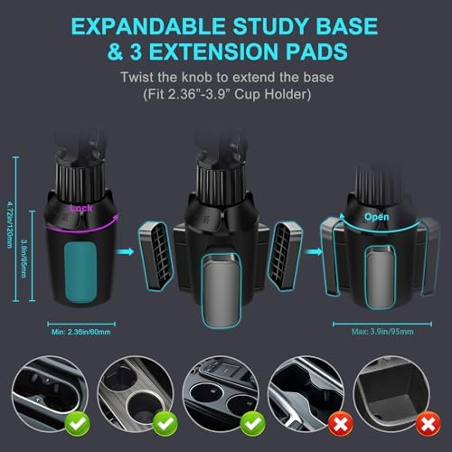 Cup Holder Car Tablet Mount for Truck, 360° Adjustable 15" Long 2-Arm Stand Holder for iPad Pro 12.9/11/10.5/9.7/Air/Mini 6/5/4, Galaxy Tab/Z Fold 6/5/4, iPhone 17/16/Pro, 4.7-12.9" Tab &Phone
