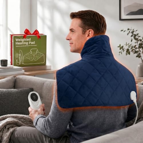 Blue Weighted Heating Pad for Neck and Shoulders and Back, Thanksgiving Gifts for Women, Birthday Gifts for Men Her, Shoulder Heating Pad for Neck with 9 Heat Options 4 Auto-Off Timer, Navy