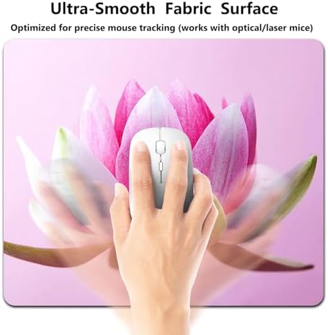 9.5x7.9 Inch Office/Gaming Mouse Pad, Pink and White Lotus Blossom Girly Art Cute Anti-Slip Mat for Desk