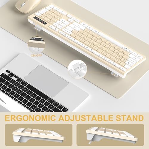 Wireless Keyboard and Mouse Combo Silent for Office and Home(Latte Color)
