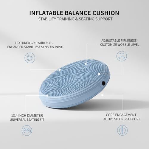 Inflatable Balance Disc Cushion, 13.4 Inch PVC Wobble Seat for Stability Training, Active Sitting Support for Office Chair or Home Gym Workouts