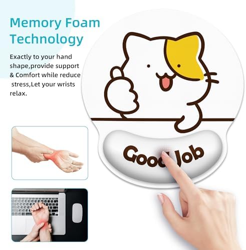 Good Job Cat Ergonomic Mouse Pad with Wrist Rest for Desk Work Office