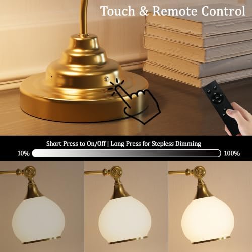 Vintage Cordless Lamp, Gold Desk Lamp, Milky Glass Rechargeable Table Lamp