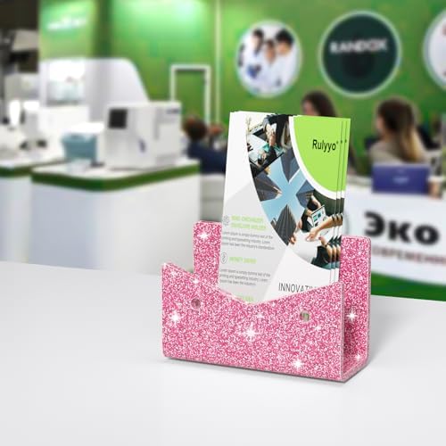 Mail Organizer Envelope Holder - Glitter Pink Acrylic Mail Holder Countertop Vertical Desk Organizer Small File Bill Document Notebook Letter Sorter for Home School Office Supplies