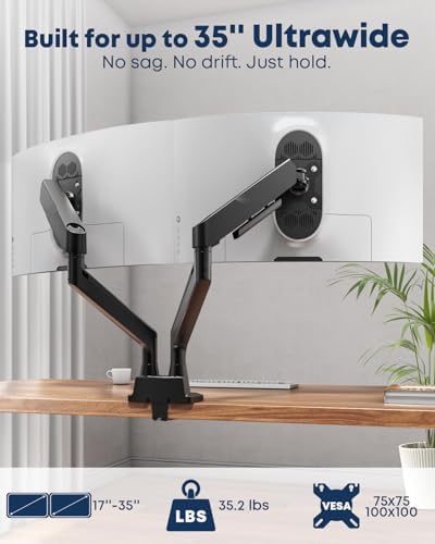 Dual Monitor Arm fits 17-35 inch Heavy Duty Flat/Curved Monitors