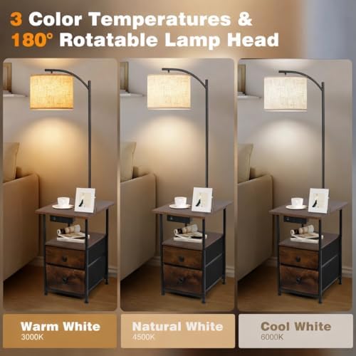 PESRAE Floor Lamp with Table & 2 Drawers, End Table with Lamp