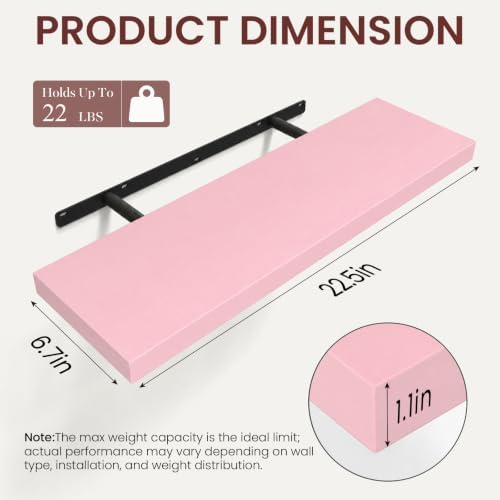 BAYKA Pink Floating Shelves 22.5in, Set of 3, Wall Mounted for Wall Decor