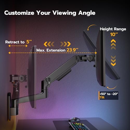 ARES WING Wall Mount Monitor Arm for 17-49 Inch Ultrawide Screens, Black