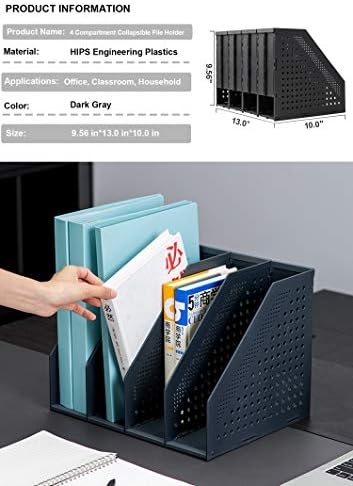 Leven Collapsible Magazine File Holder/Desk Organizer for Office Organization and Storage with 4 Vertical Compartments