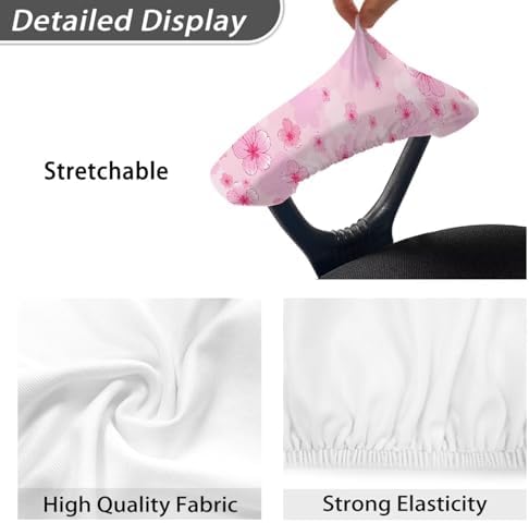Office Chair Arm Covers Set of 2 - Cherry Blossom Printed Armrest Covers With Elastic Band, Stretchy Washable for Computer Chairs