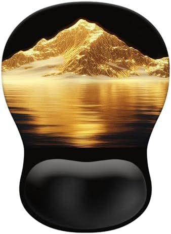 Gel Mouse Pad with Wrist Rest, Ergonomic Concave Wrist Support Mousepad with Non-Slip PU Base & Smooth Surface Comfortable Desk Accessories Mat for Office, Home Gaming and Study (Golden Mountains)