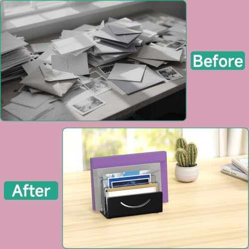 Mail Organizer Envelope Holder - 3 Compartments Black Acrylic Mail Holder Countertop Home Office Desk Organizer Small File Sorter Vertical Bill Letter Paper Document Storage Rack